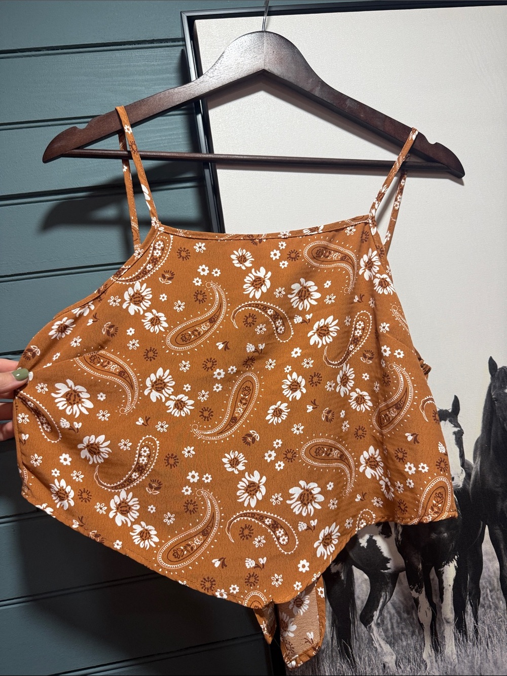 Altar'd State Rust Paisley & Daisy Spaghetti Strap Tank